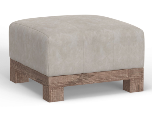 Contemporary Upholstered Square Ottoman with Exposed Wooden Base