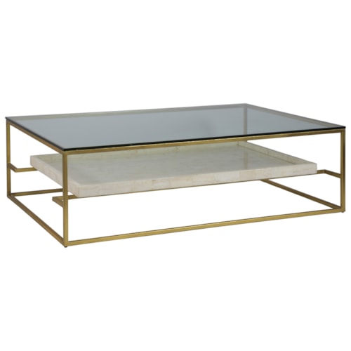 Transitional 60-Inch Rectangular Cocktail Table with Glass Top