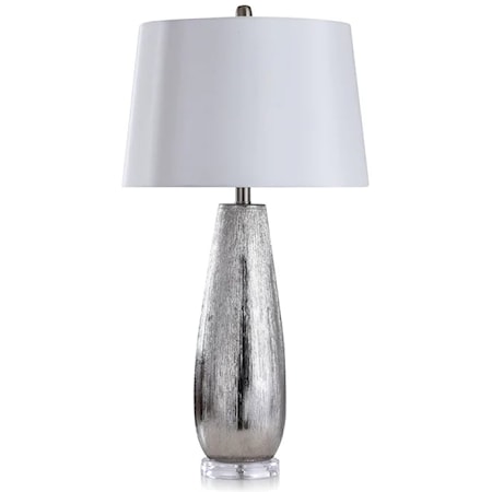 Contemporary Etched Ceramic Silver Table Lamp with Crystal Glass Base