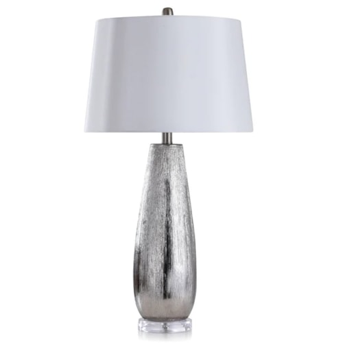 Contemporary Etched Ceramic Silver Table Lamp with Crystal Glass Base