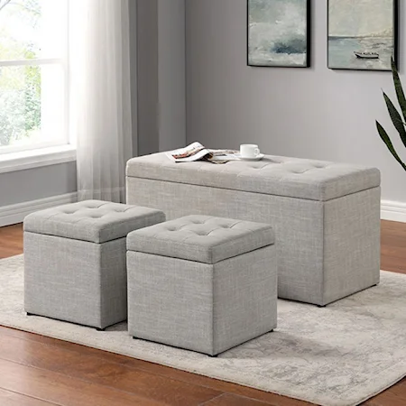 Transitional Upholstered Storage Bench with Ottoman