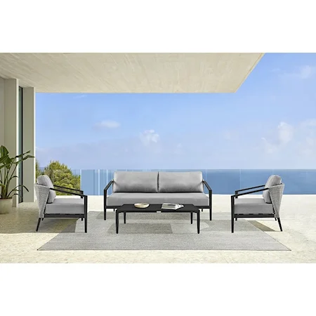Casual Outdoor Patio 4-Piece Lounge Set in Aluminum and Wicker