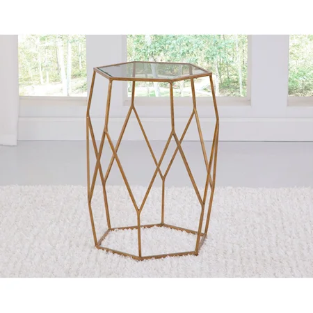 Glam Hexagonal Chairside Table with Tempered Glass Top