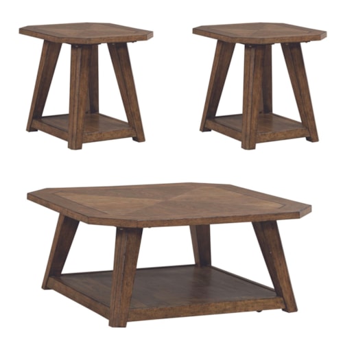 Transitional 3-Piece Occasional Set with Octagonal End Tables