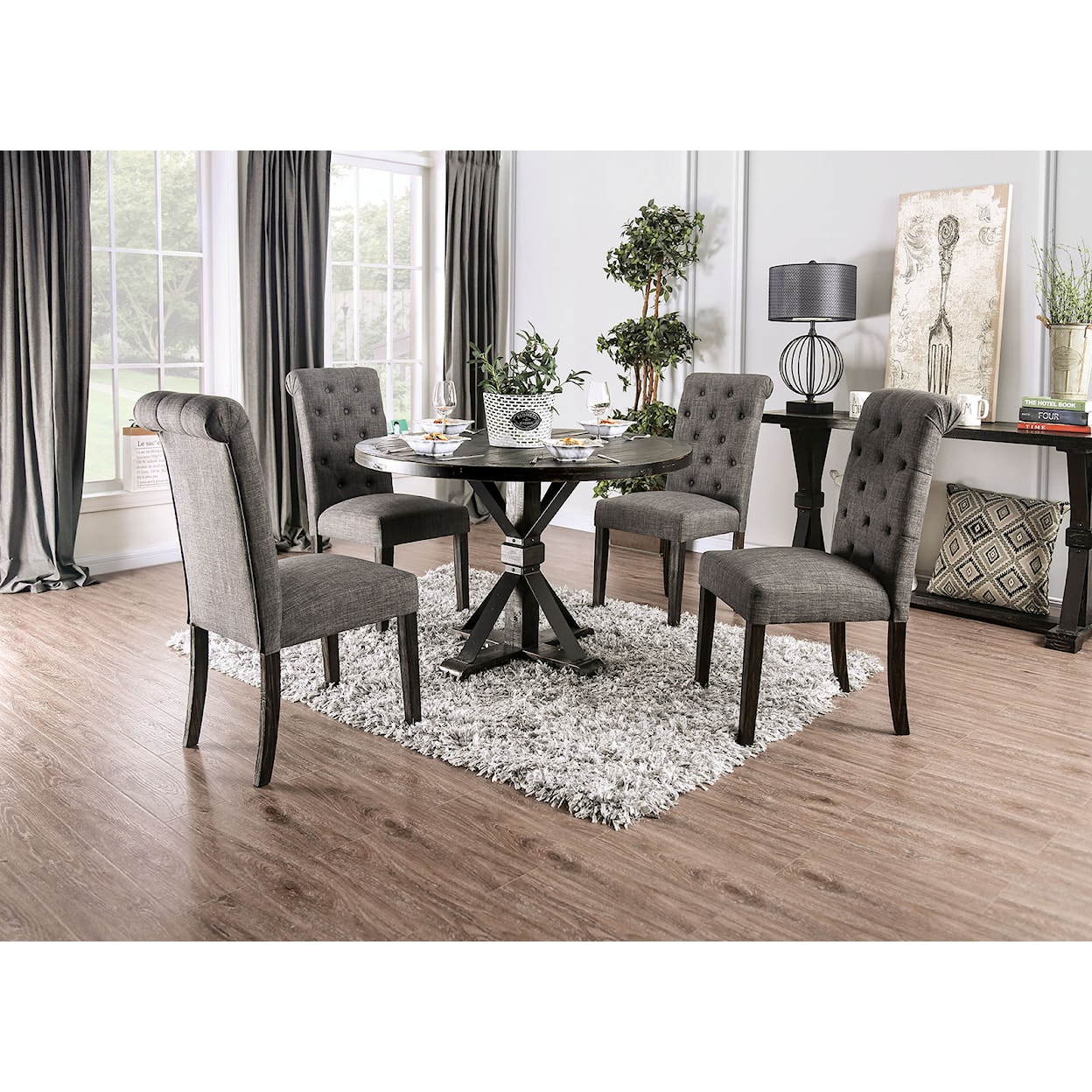 Furniture of America Alfred 5 Pc. Round Dining Table Set