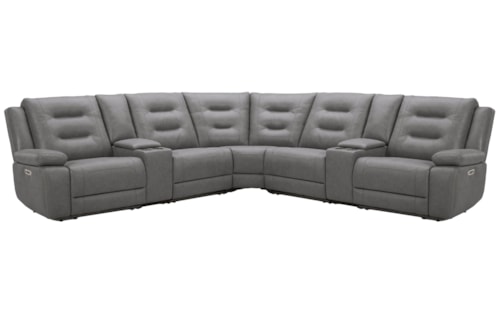 Casual 7-Piece Power Reclining Sectional Sofa with Entertainment Consoles