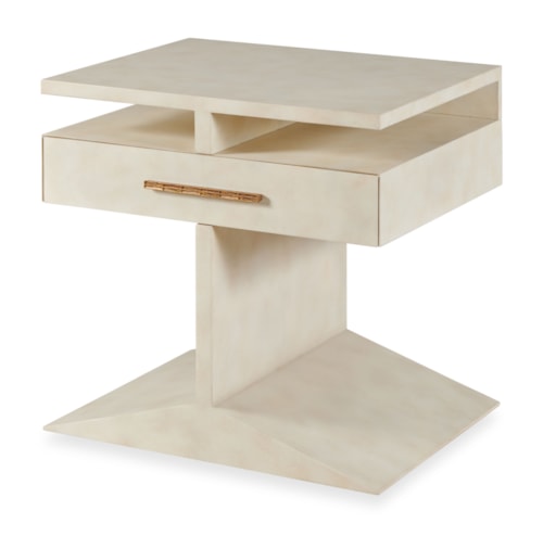 Contemporary Geometric Side Table with Aged Brass Hardware
