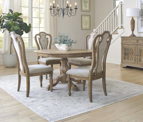 Traditional 5-Piece Pedestal Table Set with Upholstered Side Chairs