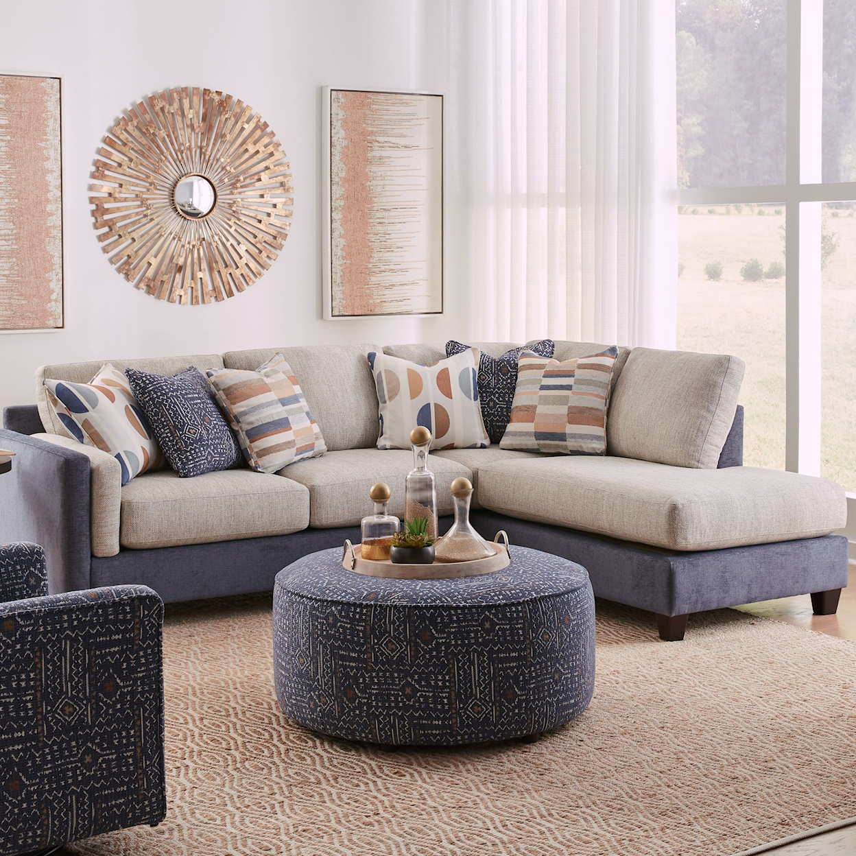 Fusion Furniture 5005 HERZL DENIM LOXLEY COCONUT Sectional Sofa