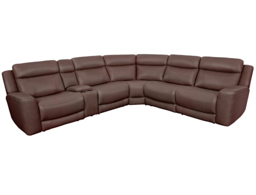 Casual 6-Piece Power Reclining Sectional Sofa with Entertainment Console
