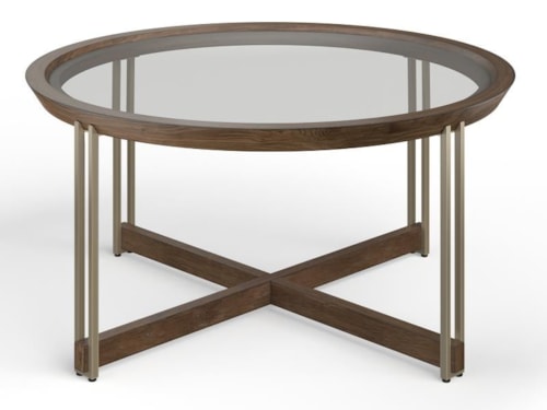 Contemporary Round Cocktail Table with Glass Table Top