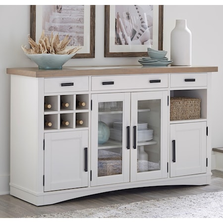 Transitional Buffet with Quartz Insert Work Surface, Power Outlets, Display Lighting
