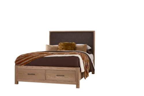 Transitional Queen Upholstered Bed with Footboard Storage