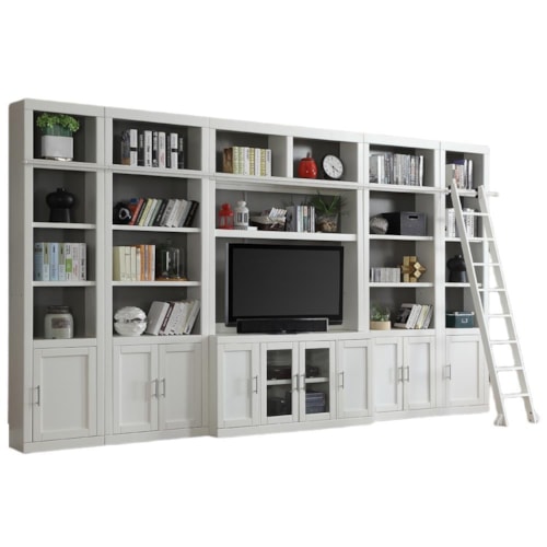 Cottage 7-Piece Entertainment Wall with Library Ladder