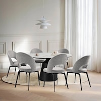 Contemporary 7 Piece Dining Set with Stone Top and Gray Fabric Chairs
