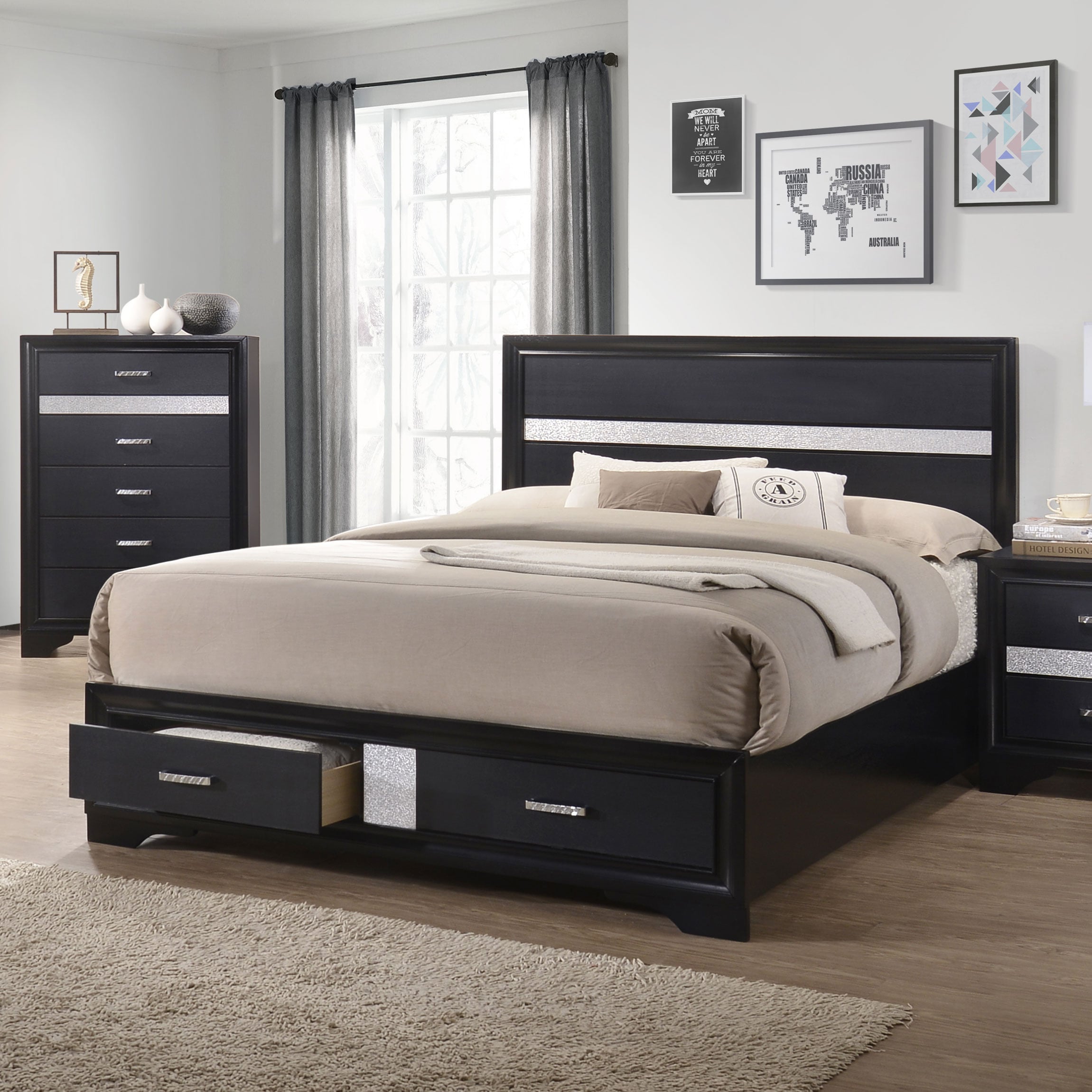 51-inch Wood Queen Storage Panel Bed