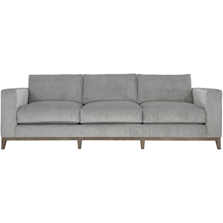Contemporary Sofa with Down Seat Cushions and Exposed Wood Rail