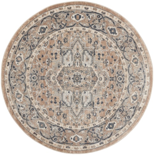 5'3"  Beige/Grey Round Rug