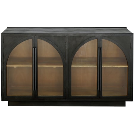 Traditional Four Door Credenza with Glass Doors