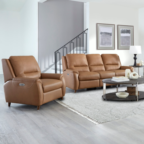 Transitional Power Reclining Sofa and Recliner Set with Power Headrests