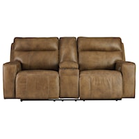 Contemporary Leather Power Reclining Loveseat with Console