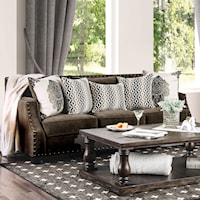 Transitional Sofa with Toss Pillows and Large Nailheads