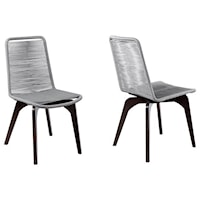 Outdoor Patio Eucalyptus Wood Dining Chair in Dark Finish with Silver Rope - Set of 2
