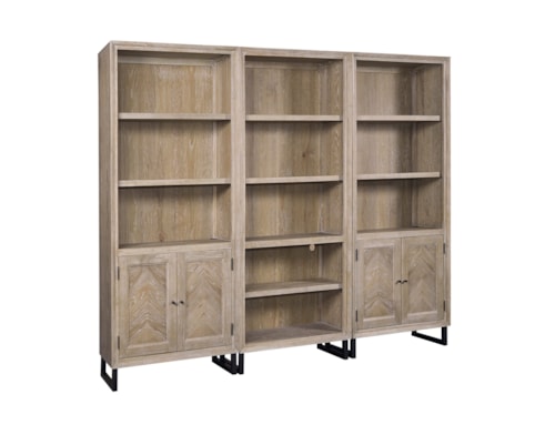 Contemporary 3 Unit Bookcase Wall with Open and Concealed Shelving