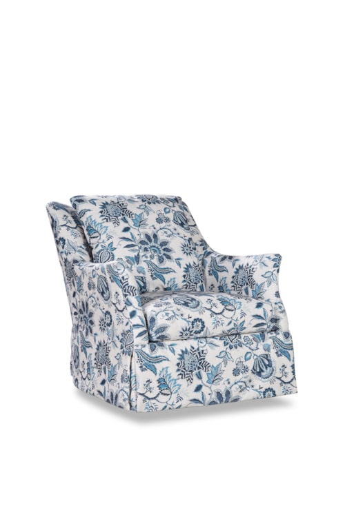 Transitional Skirted Swivel Chair with Flare Arms