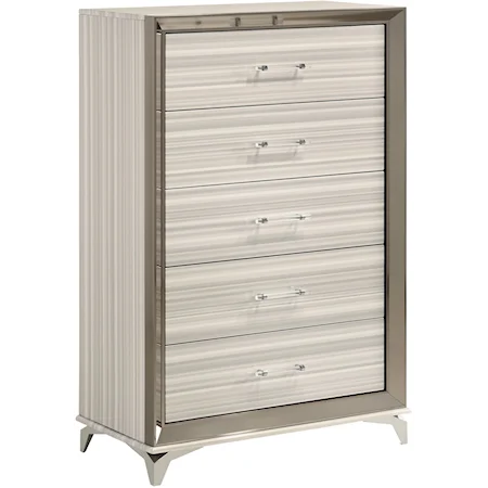 White 5-Drawer Chest with Metal Accents