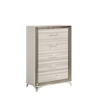 Contemporary White 5-Drawer Chest with Metal Accents