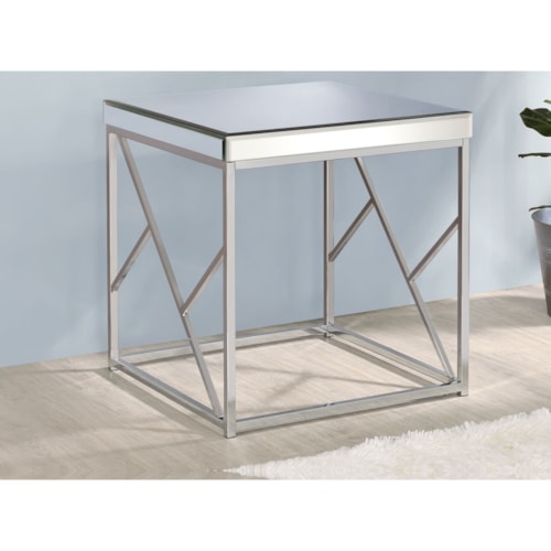 Glam Mirror End Table with Contemporary Metal Base