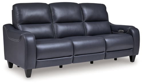 Leather Match Power Reclining Sofa with Adjustable Headrests