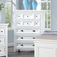 Transitional 5-Drawer White Bedroom Chest with Crown Molding Details