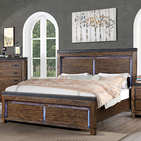 King Panel Bed with Built-In Lighting