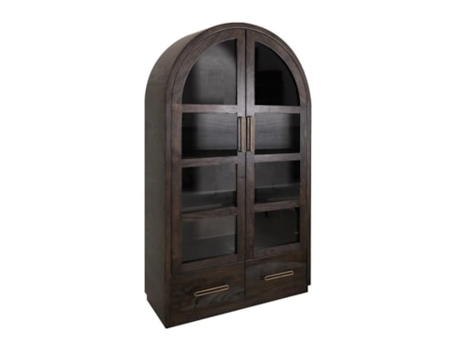 Modern Rustic Arched Storage Cabinet with Glass Doors