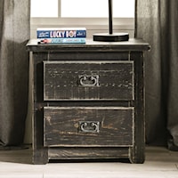 Rustic 2 Drawer Nightstand with Metal Pulls and Plank Style Design