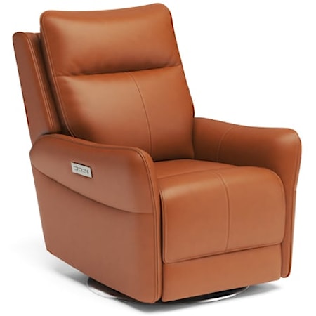 Contemporary Swivel Recliner with Power Headrest & Lumbar