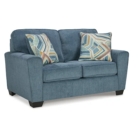 Contemporary Upholstered Loveseat with Block Legs