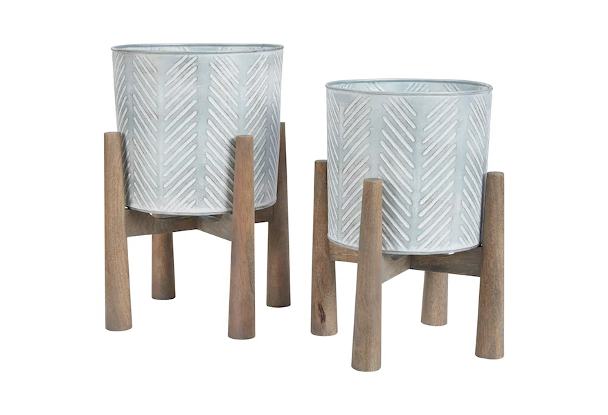 Accents Domele Antique Gray/Brown Planter Set at Furniture and More