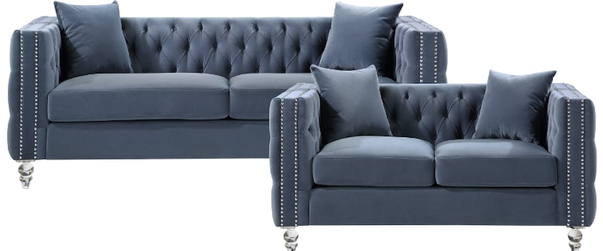 Glam 2-Piece Living Room Set with Button Tufting and Nailhead Trimming