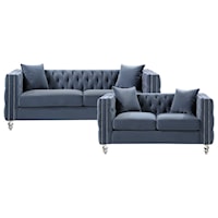 Glam 2-Piece Living Room Set with Button Tufting and Nailhead Trimming