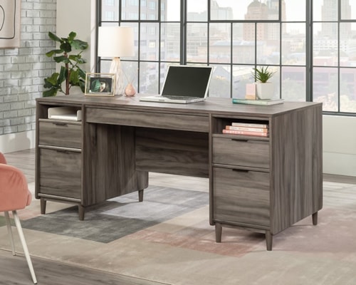 Mid-Century Modern Double Pedestal Desk with File Drawers