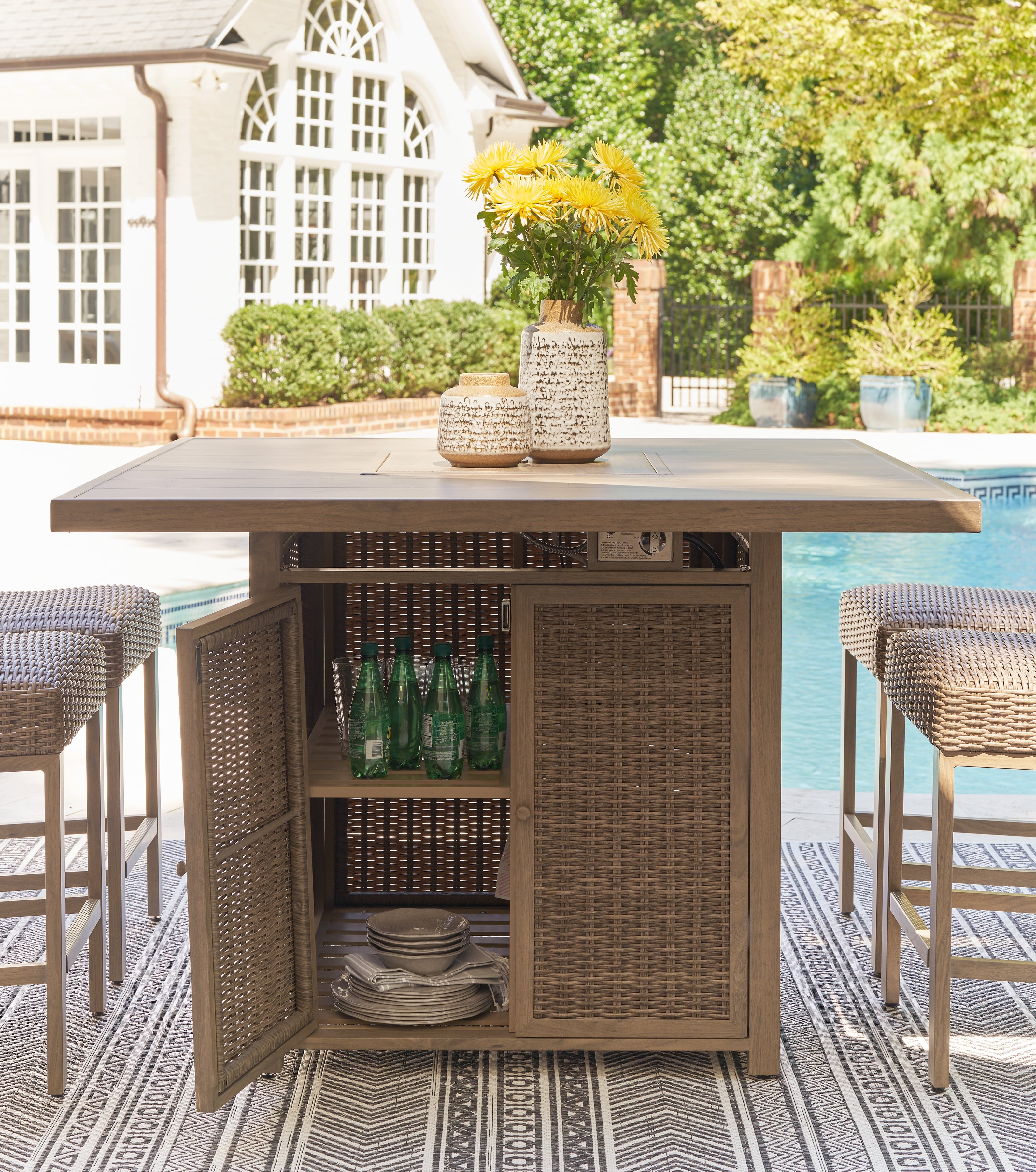Signature Design by Ashley Walton Bridge Outdoor Bar Table With Fire Pit