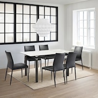 Contemporary 7 Piece Extendable Dining Set with Black Faux Leather Chairs