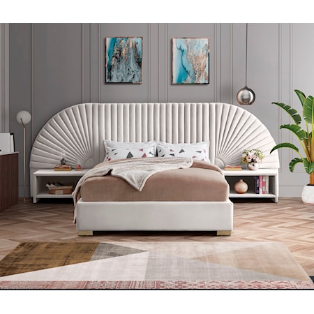 Contemporary 3-Piece Cream Velvet King Bedroom Set