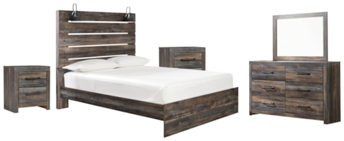 Queen Panel Bed, Dresser, Mirror And 2 Nightstands