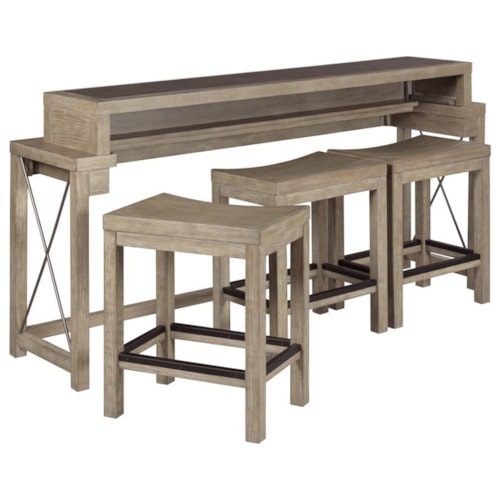 Transitional Stone Top Bar Console with 3 Stools and USB Ports