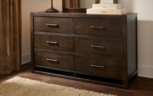 Transitional 6-Drawer Dresser with Metal Bar Hardware