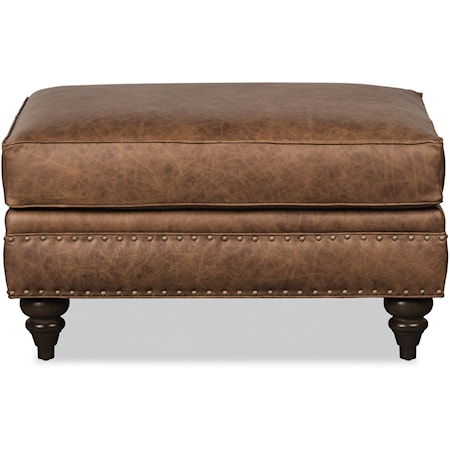 Traditional Leather Ottoman with Nail-Head Trim
